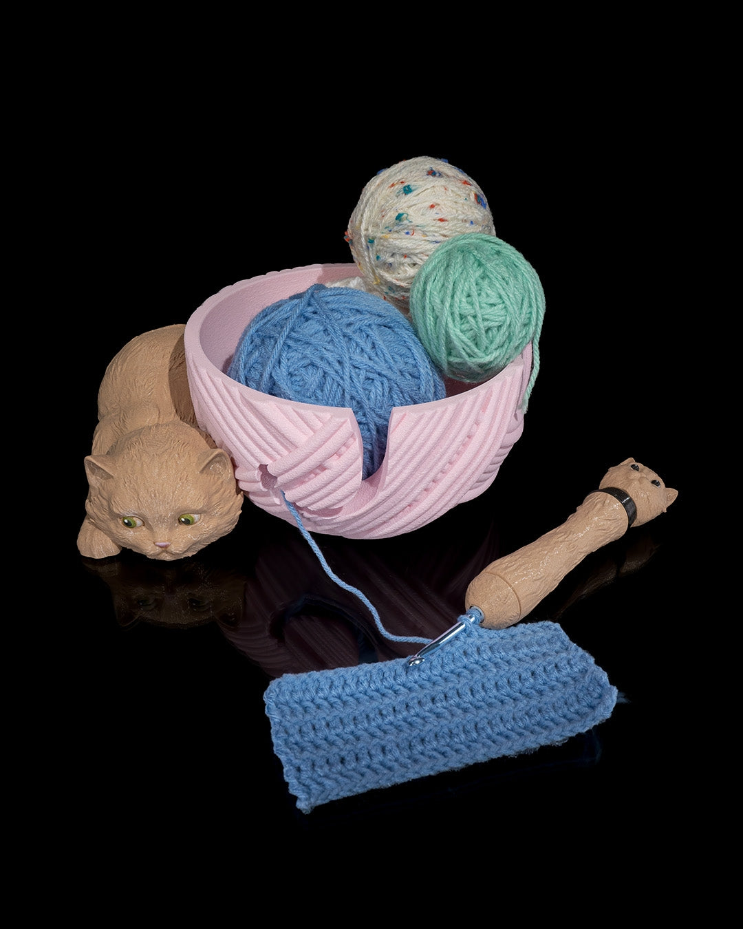 Cat Yarn Bowl and Hook Case